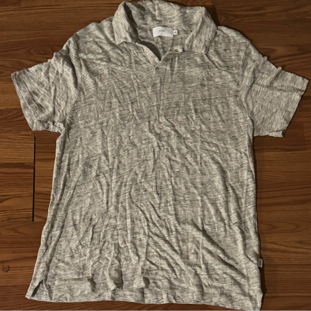 Onia Shaun Linen Men's Gray Polo Short Sleeve Shirt Size L